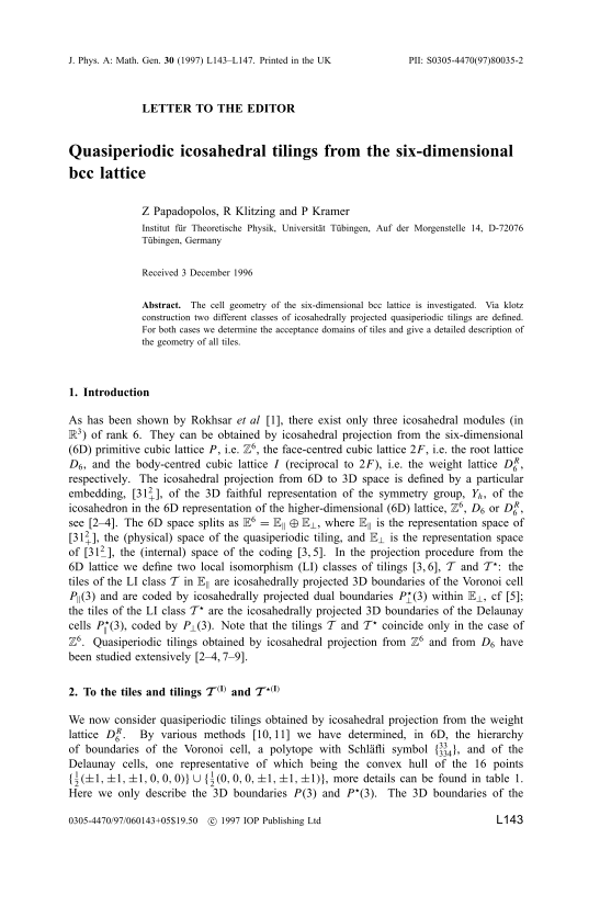 Quasiperiodic icosahedral tilings from the six-dimensional bcc lattice