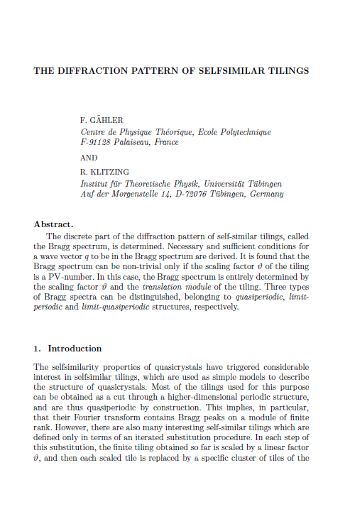 THE DIFFRACTION PATTERN OF SELFSIMILAR TILINGS